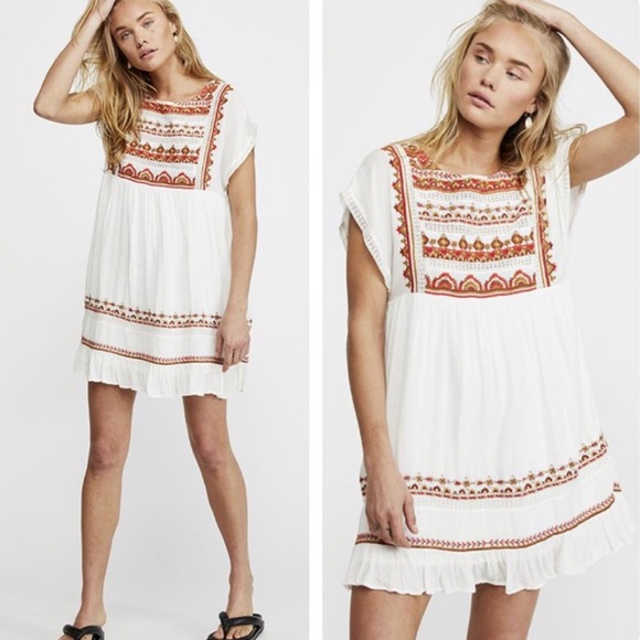 Free People Sunrise Wanderer Mini Dress, Size S, Bohemian Embroidered - Picture 1 of 14